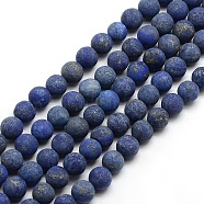 Natural Frosted Lapis Lazuli Round Bead Strands, Dyed & Heated, 6mm, Hole: 1mm, about 63~65pcs/strand, 14.9~15.6 inch(G-M064-6mm-08)