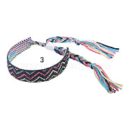 Cotton Braided Wave Pattern Cord Bracelet, Ethnic Tribal Adjustable Brazilian Bracelet for Women, Black, 5-1/2~10-5/8 inch(14~27cm)(FIND-PW0013-002C)