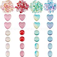 SUPERFINDINGS 180Pcs 12 Style Transparent Glass Cabochons, Oval & Heart & Half Round, Mixed Color, 6~8x5~8x3mm, 15pcs/color(GGLA-FH001-01)