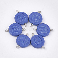 Handmade Porcelain Links connectors, Frosted, with Brass Findings, Flat Round with Constellation, Platinum, Blue, Cancer, 22x15~15.5x3mm, Hole: 1.5mm(PORC-T002-124F)