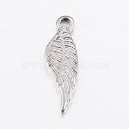 304 Stainless Steel Pendants, Wing, Stainless Steel Color, 19x6x1.5mm, Hole: 1.5mm(STAS-G172-43P)