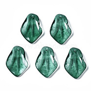 Spray Painted Glass Pendants, Petal, Sea Green, 24.5x16.5x5mm, Hole: 1.2mm(GLAA-N042-002-C01)