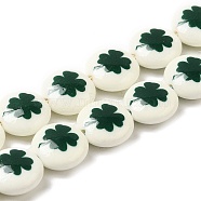Printed Synthetic White Jade Beads Strands, Flat Round, Clover, 12x5mm, Hole: 1.5mm, about 32pcs/strand, 14.57''(37cm)(G-P507-15B)