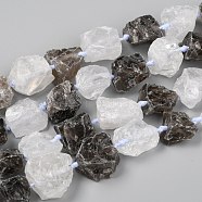 Rough Raw Natural Quartz Crystal and Smoky Quartz Beads Strands, Nuggets, 15~27x16~29mm, Hole: 1.5mm, about 16pcs/strand, 15.55''~16.34''(39.5~41.5cm)(G-F595-I06)
