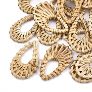 Handmade Reed Cane/Rattan Woven Pendants, For Making Straw Earrings and Necklaces, teardrop, BurlyWood, 47~54x29~35x4~5mm, Hole: 11~16x23~28mm(X-WOVE-T005-17)