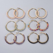 Beaded Hoop Earrings, with Natural Gemstone Beads,  Golden Plated 304 Stainless Steel Hoop Earrings, 50mm, Pin: 0.6x1mm(EJEW-JE03830)