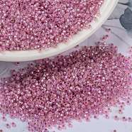 MIYUKI Round Rocailles Beads, Japanese Seed Beads, 15/0, (RR644) Dyed Hot Pink Silverlined Alabaster, 15/0, 1.5mm, Hole: 0.7mm, about 27777pcs/50g(SEED-X0056-RR0644)