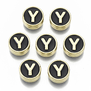 Alloy Enamel Beads, Cadmium Free & Nickel Free & Lead Free, Flat Round with Initial Letters, Light Gold, Letter.Y, 8x4mm, Hole: 1.5mm(ENAM-S122-028Y-NR)