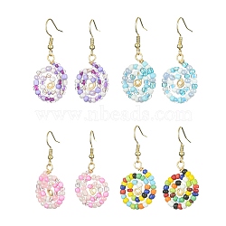 Glass Beaded Vortex Spiral Dangle Earrings, Mixed Color, 40x20mm(EJEW-JE05367)