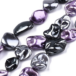 Electroplated Natural Freshwater Shell Beads Strands, Dyed, Nuggets, Orchid, 13~22x10~16x8~11mm, Hole: 1mm, about 20~23pcs/strand, 15.16 inch~15.35 inch(38.5~39cm)(SHEL-R113-01B)