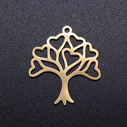 201 Stainless Steel Hollow Pendants, Tree of Life, Golden, 23x20.5x1mm, Hole: 1.5mm(STAS-Q201-JN298-2)