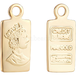 BENECREAT Brass Pendants, Rectangle with Woman and Word Credit Suisse, Real 18K Gold Plated, 11x5x0.9mm, Hole: 1.2mm, 30pcs(KK-BC0004-88)