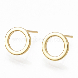 Brass Stud Earrings, Ring, Real 18K Gold Plated, 10mm, Pin: 0.7mm(KK-S348-368)