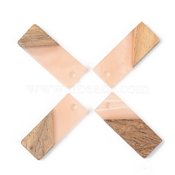 Resin & Walnut Wood Pendants, Opaque, Rectangle, Light Salmon, 23x8.5x3mm, Hole: 2mm(RESI-S389-059A-C02)