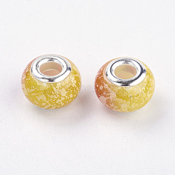 Glass European Beads, Large Hole Beads, with Brass Cores, Rondelle, Yellow, 14~15x10~11mm, Hole: 5mm(GPDL-E001-03)