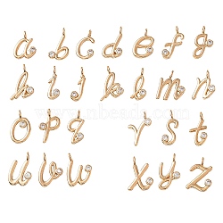 Brass Micro Pave Clear Cubic Zirconia Charms, Golden, Letter A~Z, Letter A~Z, 11~14x5.5~10.5x1.8mm, Hole: 1.8mm, 26pcs/box(ZIRC-SZ0003-96)