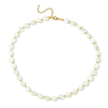 Natural Shell Heart & Alloy Beaded Necklaces for Women, White, 15.98 inch(40.6cm)