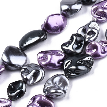 Electroplated Natural Freshwater Shell Beads Strands, Dyed, Nuggets, Orchid, 13~22x10~16x8~11mm, Hole: 1mm, about 20~23pcs/strand, 15.16 inch~15.35 inch(38.5~39cm)