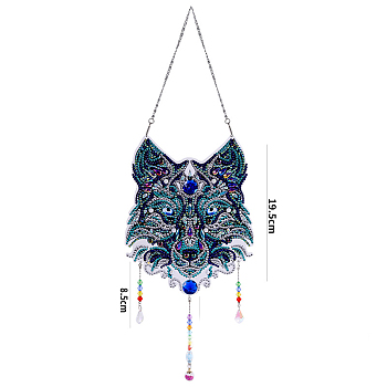 DIY Resin Sun Catcher Pendant Decoration Diamond Painting Kit, for Home Decorations, Wolf's Head, Mixed Color, 195mm