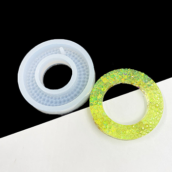 Imitation Embedded Rhinestone Donut Pendant Silicone Molds, Resin Casting Molds, for UV Resin & Epoxy Resin Craft Making, White, 69x14mm, Hole: 3mm