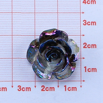 Iridescent Opaque Resin Imitation Shell Cabochons, Black, Flower, 23x23mm