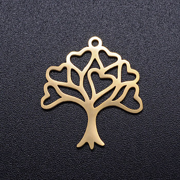 201 Stainless Steel Hollow Pendants, Tree of Life, Golden, 23x20.5x1mm, Hole: 1.5mm