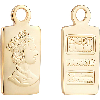 BENECREAT Brass Pendants, Rectangle with Woman and Word Credit Suisse, Real 18K Gold Plated, 11x5x0.9mm, Hole: 1.2mm, 30pcs