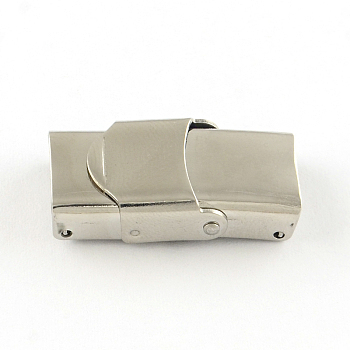 Smooth Surface 201 Stainless Steel Watch Band Clasps, Stainless Steel Color, 25x9x6mm, Hole: 6x3mm