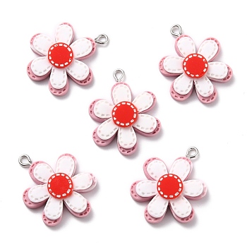 Resin Pendants, with Platinum Iron Peg Bail, Flower, Red, 30.5x23x6mm, Hole: 2mm