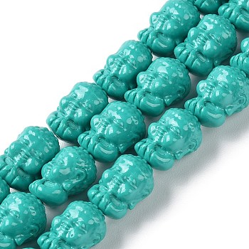 Carved Synthetic Coral Beads, Dyed, Buddha, Dark Cyan, 15.5~16x10.5~11x10.5~11mm, Hole: 1.2mm, about 22pcs/strand, 13.54''(34.4cm)