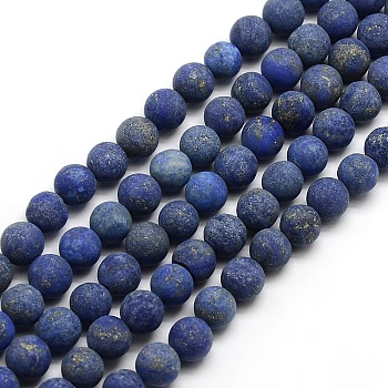 Natural Frosted Lapis Lazuli Round Bead Strands, Dyed & Heated, 6mm, Hole: 1mm, about 63~65pcs/strand, 14.9~15.6 inch