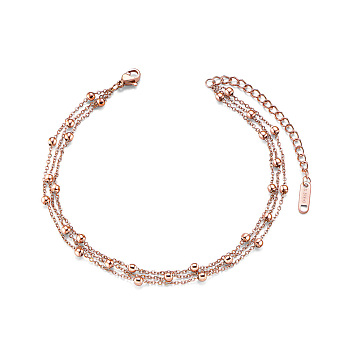 SHEGRACE Titanium Steel Multi-Strand Anklet, with Cable Chains and Round Beads(Chain Extenders Random Style), Rose Gold, 8-5/8 inch(22cm)