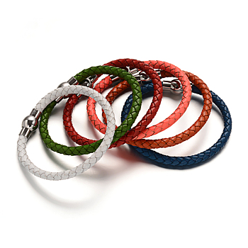 Leather Cord Braided Bracelet Making, with 304 Stainless Steel Magnetic Clasps, Mixed Color, 205x5.5mm