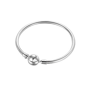 TINYSAND Rhodium Plated 925 Sterling Silver Basic Bangles for European Style Jewelry Making, Platinum, 210mm
