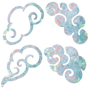 Waterproof PVC Colored Laser Stained Window Film Adhesive Stickers, Electrostatic Window Stickers, Cloud Pattern, 11.7~12x11~12cm, 4sheets/style, 4 style, 16sheets/set