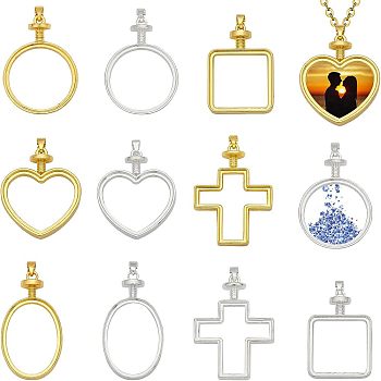 CHGCRAFT 10Pcs 10 Style Zinc Alloy Pendant Cabochon Settings, Open Back Bezel, Heart & Oval & Square & Cross & Flat Round, Golden & Silver, Tray: 27~35x25~33mm, 41.5~50x27~36x7~12mm, Hole: 4x5.5mm, 1pc/style