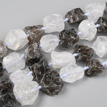 Rough Raw Natural Quartz Crystal and Smoky Quartz Beads Strands, Nuggets, 15~27x16~29mm, Hole: 1.5mm, about 16pcs/strand, 15.55''~16.34''(39.5~41.5cm)