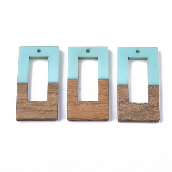 Resin & Walnut Wood Pendants, Rectangle, Sky Blue, 38x19.5x4mm, Hole: 2mm