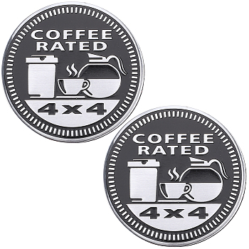 Flat Round Aluminum Car Decorative Stickers, Word COFFEE RATED Self Adhesive Metal Decals for Vehicle Decoration, Tableware, 60.5x3mm