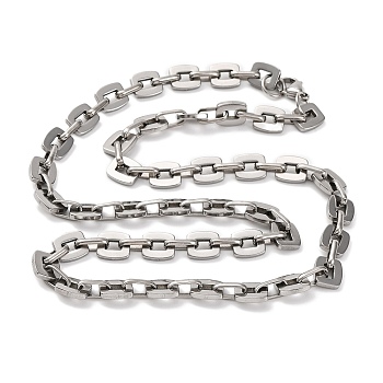 201 Stainless Steel Rectangle Link Chain Necklace, with 304 Stainless Steel Clasps, Stainless Steel Color, 23.54 inch(59.8cm)