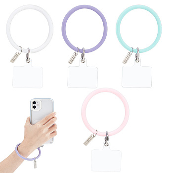 8Pcs 4 Colors Silicone Loop Phone Lanyard, Wrist Lanyard Strap, with Plastic & Iron Keychain Holder, Mixed Color, 17.7cm, 2pcs/color