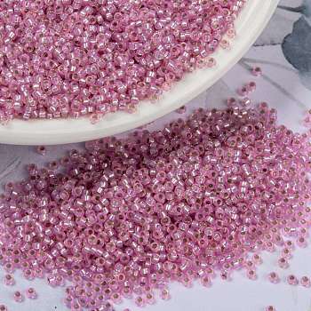 MIYUKI Round Rocailles Beads, Japanese Seed Beads, 15/0, (RR644) Dyed Hot Pink Silverlined Alabaster, 15/0, 1.5mm, Hole: 0.7mm, about 27777pcs/50g