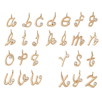 Brass Micro Pave Clear Cubic Zirconia Charms, Golden, Letter A~Z, Letter A~Z, 11~14x5.5~10.5x1.8mm, Hole: 1.8mm, 26pcs/box