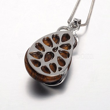 Teardrop Platinum Plated Brass Gemstone Pendant Necklaces(NJEW-JN01185)-4