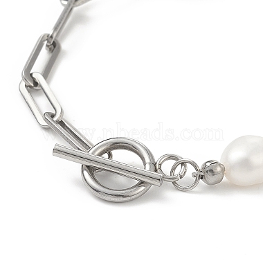 Natural Baroque Pearl Beaded Necklace & Bracelet with 304 Stainless Steel Paperclip Chains(SJEW-JS01262)-8