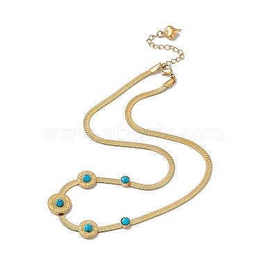 Synthetic Turquoise Pendant Necklace with 304 Stainless Steel Herringbone Chains(NJEW-P269-06B-G)-2