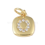 Rack Plating Brass Micro Pave CLear Cubic Zirconia Charms, with Jump Rings, Cadmium Free & Lead Free, Long-Lasting Plated, Real 18K Gold Plated, Letter O, 11.5x9x1.5mm, Hole: 2.8mm(KK-E110-14G-O)