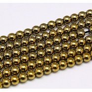Non-magnetic Synthetic Hematite Beads Strands, Round, Golden Plated, 3mm, Hole: 1mm, about 138pcs/strand, 15.7 inch(G-K015-3mm-01)