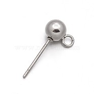 304 Stainless Steel Ear Stud  Findings, with Loop, Stainless Steel Color, 16mm, Hole: 2mm, Pin: 0.6mm(STAS-N075-07A)