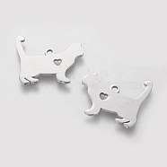 201 Stainless Steel Puppy Pendants, Silhouette Charms, Dog with Heart, Stainless Steel Color, 16x19x1.1mm, Hole: 1.5mm(STAS-Q201-T437)